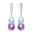 Authentic Earth Mined Purple Amethyst and Blue Topaz in Solid .925 Sterling Silver Earrings