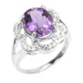 Deluxe AAA Natural Purple Amethyst, White CZ Solid .925 Silver Ring Size 7.25 or O1/2