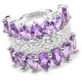 14 Brilliant AAA Natural Purple Amethyst, White CZ Solid .925 Silver Ring Size 5.75 or L1/2 -M