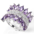 14 Brilliant AAA Natural Purple Amethyst, White CZ Solid .925 Silver Ring Size 5.75 or L1/2 -M