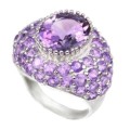 Deluxe AAA Natural Purple Amethyst Solid .925 Silver and 14K White Gold Ring Size 5.75
