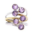 Two Tone Natural Purple Amethyst Solid .925 Sterling Silver Ring Size 10