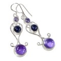 Indonesian Bali - Java Natural Purple Amethyst and Purple Sandstone Gemstone .925  Silver Earrings