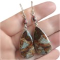 Spectacular Natural Mexican Laguna Lace Agate, Fire Opal Gemstone 925 Silver Earrings