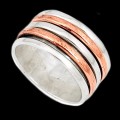 Indonesian Bali Two Tone Spinner Ring Solid .925 Sterling Silver, Copper Ring Size 7.5 US Import