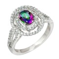 4.17 Cts Rainbow Topaz, White Topaz Ring In Solid .925 Sterling Silver Size US 7 or O