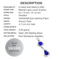 Handmade Elegant Natural Lapis Lazuli Enameled Gemstone Solid .925 Sterling Silver Pendant