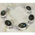 Handmade Natural Fiery Labradorite Oval Gemstones .925 Silver Bracelet