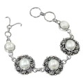 Creamy White Pearl Floral Set,  in .925  Sterling Silver Bracelet