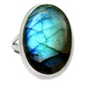 Natural Peacock Blue Fire Labradorite Gemstone Solid .925 Sterling Silver Ring Size 7 / N