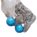 Natural Sleeping Beauty Turquoise and Marcasite Gemstone .925 Sterling Silver Stud Earrings