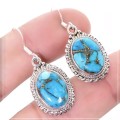 Natural Blue Copper Mohave Oval Gemstone Solid .925 Sterling Silver Earrings