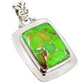 Natural Green  Copper Turquoise Pendant in Solid 925  Sterling Silver