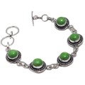 Handmade Natural Green Copper Turquoise Gemstone Rounds  Silver Bracelet