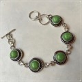 Handmade Natural Green Copper Turquoise Gemstone Rounds  Silver Bracelet