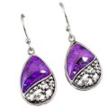 Natural Copper Purple Turquoise Gemstones Solid .925 Silver Sterling Earrings