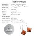 Amazing Natural Red Copper Turquoise Solid .925 Sterling Silver Earrings