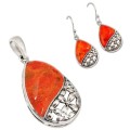 Beautiful Natural Arizona Orange Copper Turquoise Solid .925 Sterling Silver Set