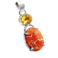 Exquisite 11.04 Cts Copper Turquoise, Citrine - Solid .925 Sterling Silver Pendant
