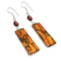 Amazing Natural Red Copper Turquoise, Garnet Solid .925 Sterling Silver Earrings