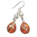 Natural Red Copper Turquoise and Pearl Solid .925 Sterling Silver Earrings