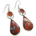 Natural Red Copper Turquoise and Carnelian Gemstone in Solid .925 Sterling Silver Earrings