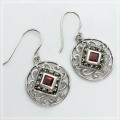 22.3 cts Natural Garnet Gemstone Swiss Marcasite Solid .925 Silver Earrings