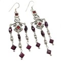 Natural Deep Red Mozambique, Rhodolite Garnet, Seed Pearl Solid .925 Sterling Silver Earrings