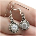 Indonesian Bali Java Faceted White Topaz Solid  .925 Sterling Silver Earrings
