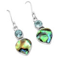 Natural Abalone Shell and Blue Topaz Gemstone Solid 925 Sterling Silver Earrings