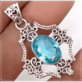 Indonesian Bali- Java Blue Topaz in Solid .925 Sterling Silver Pendant