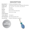 Handmade Natural Blue Chalcedony, Rainbow Moonstone .925  Silver Pendant