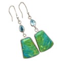 Extremely Rare Genuine Peruvian Blue Opal, Blue Topaz Set in Solid .925 Sterling Silver Earrings