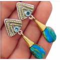 Extremely Rare -Genuine Peruvian Blue Opal, Blue Topaz Set in Solid .925 Sterling Silver Earrings