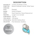 Exquisite Natural Caribbean Blue Larimar, White Topaz .925 Sterling Silver Pendant
