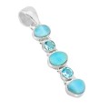 AAA Natural Caribbean Larimar, Blue Topaz Solid .925 Sterling Silver Pendant