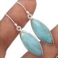 Natural Marquise Shape Aquamarine Gemstone in Solid .925 Sterling Silver Earrings
