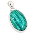 Natural Green Azurite Gemstone Solid. 925 Sterling Silver Pendant