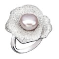 Deluxe Rose Natural Freshwater Creamy Pink Pearl, White Cubic Zirconia .925 Silver Size 7 or O