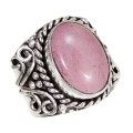Handmade Pink Jade Oval Gemstone .925 Sterling Silver Ring Size US 7 OR O