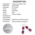 Handmade Indian Cherry Ruby Oval Gemstone Earrings Set In .925 Sterling Silver