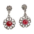 2.57 cts Pink Red Ruby and Marcasite in Solid .925 Sterling Silver Pendant & Earrings Set