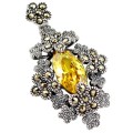 Natural Lemon Topaz and Swiss Marcasite in Solid .925 Sterling Silver Pendant