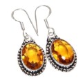 Handmade Antique Style Faceted Sunny Citrine Ovals Silver Plated Earrings