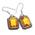 Antique Style Dainty Faceted Citrine Gemstone Silver Plated Earrings