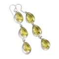 Faceted Lemon Citrine Pears Long .925 Sterling Silver Earrings