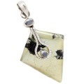 Natural Pyrite In Magnetite and Black Onyx set in Solid .925 Sterling Silver Pendant