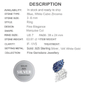 63,81 cts Deluxe Blue and White Cubic Zirconia Solid 925 Silver 14K White Gold Ring Size 7 or O