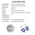Dainty Blue Sapphire , White CZ in  Solid .925 Sterling Silver Stud Earrings