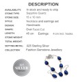 Dainty Sapphire Blue Quartz Gemstone 925 Silver Necklace and Earrings